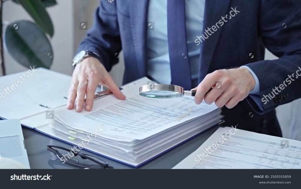 auditor che esamina documenti aziendali