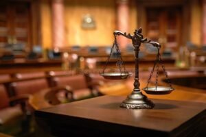 aula tribunale con bilancia giustizia classica