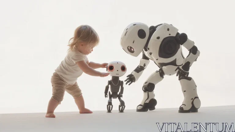 Come può un figlio con intelligenza artificiale influenzare il futuro 32 bambino con robot futuristico che gioca insieme