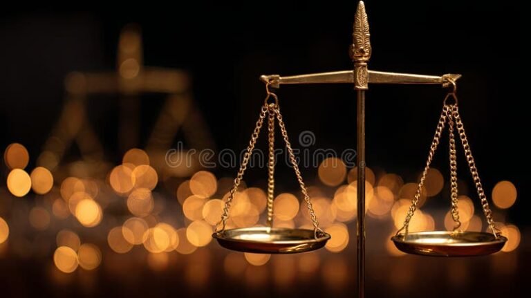 bilancia della giustizia con luce soffusa