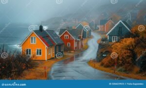 case colorate lungo una strada costiera