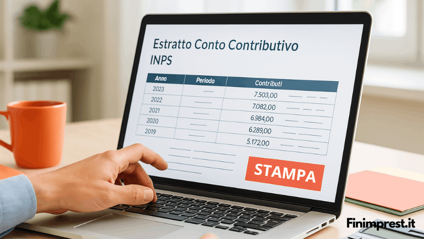 computer con schermata di estratto conto inps