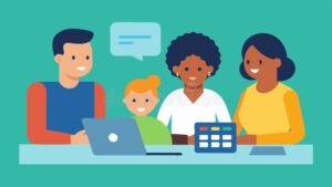 famiglia che pianifica finanze insieme intorno tavolo