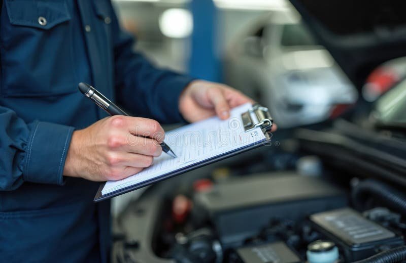 mano che compila scheda manutenzione auto