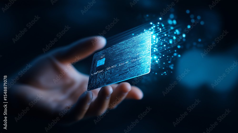 mano che tiene carta di credito digitale