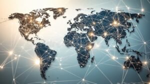 mappa del mondo con connessioni digitali globali