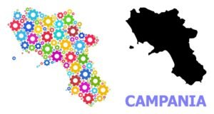 mappa della regione campania con simboli tecnici