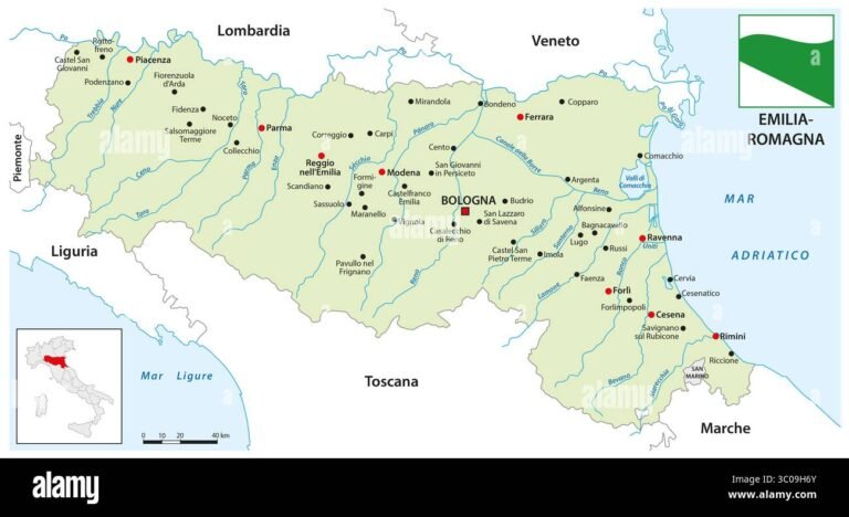 mappa dellemilia romagna con simboli lavoro