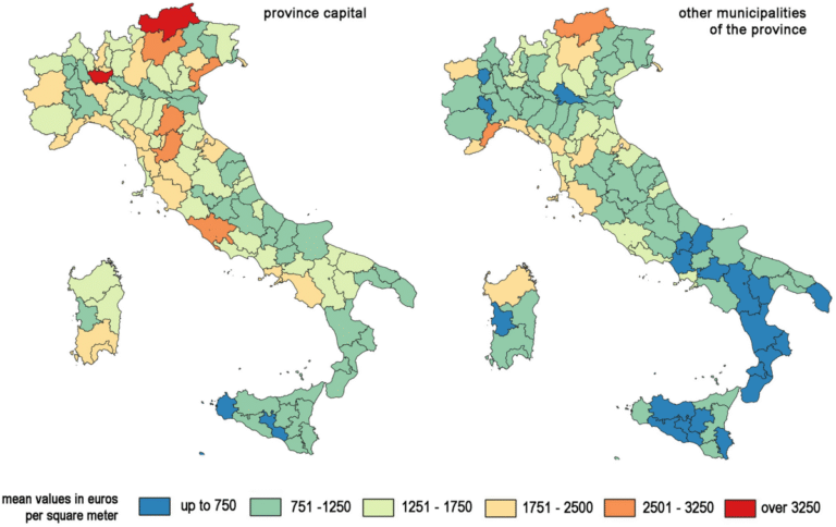 mappa italiana con evidenziati comuni esenti imu