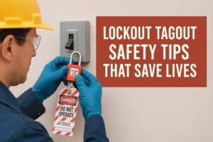 operaio che applica dispositivi di lockout tagout