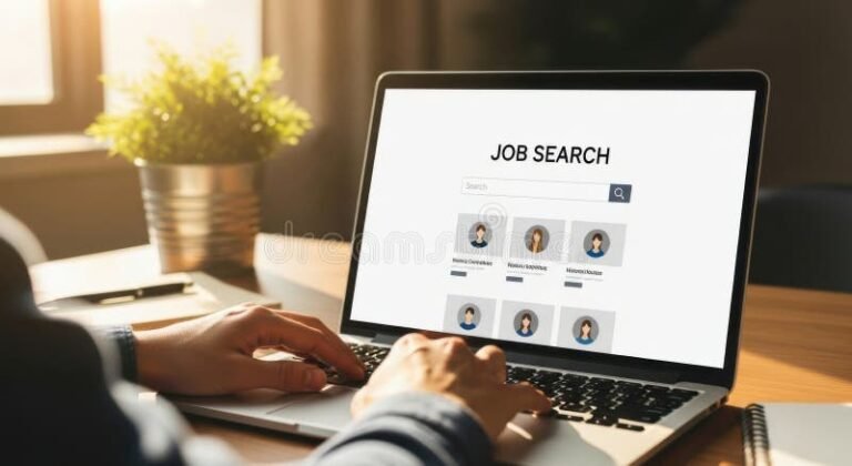 persona che cerca lavoro su laptop moderno