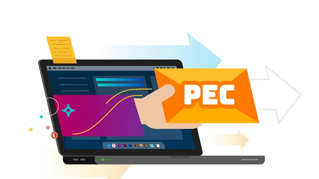 persona che usa un computer con logo pec