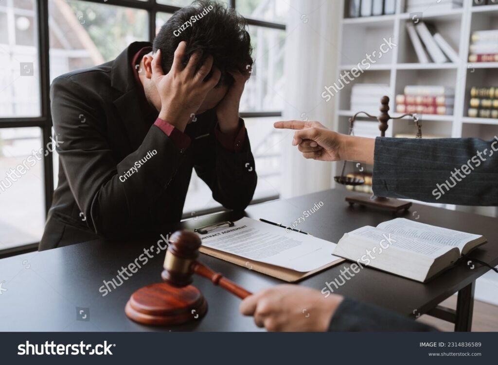 persona stressata in ufficio con documenti legali