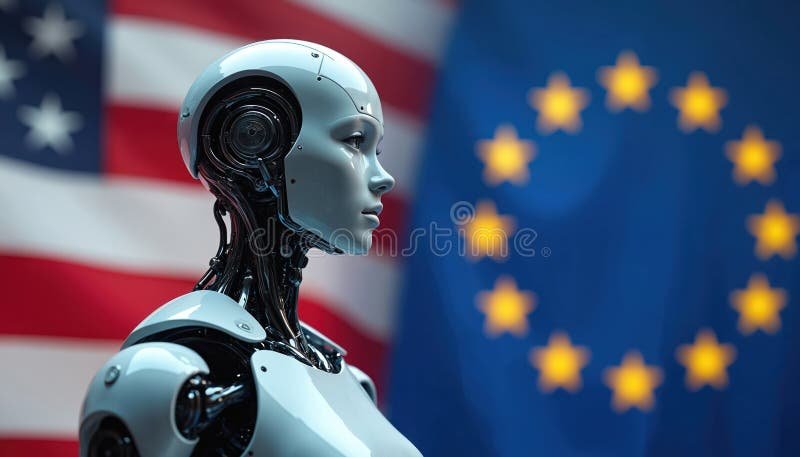 robot e bandiera europea insieme