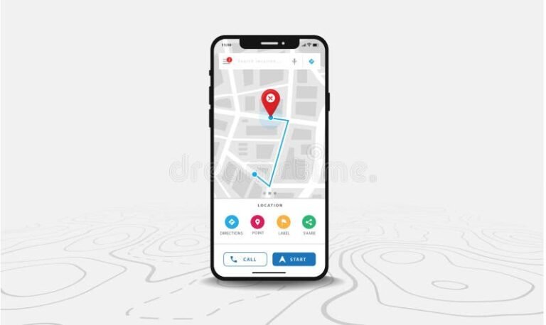smartphone con mappa e icone di chiamata