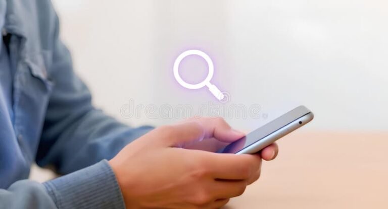 telefono cellulare con icone di ricerca digitale