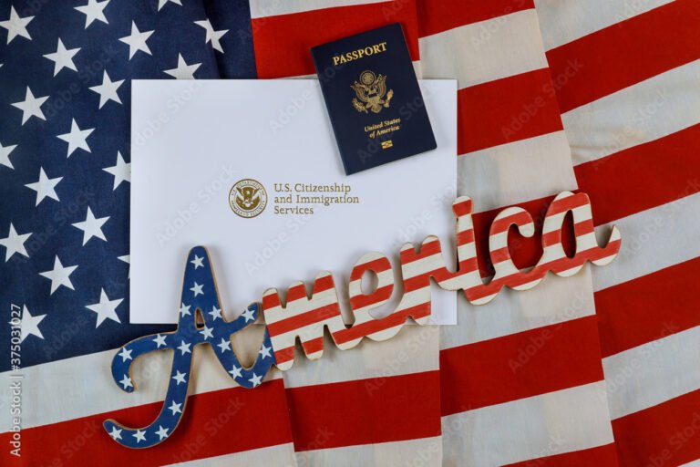 ufficio immigrazione usa con bandiera americana